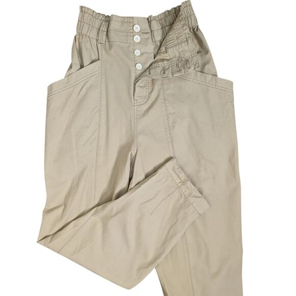 Free People Medium Ready to Run Cinch Waist High Rise Pants Parchment Utility - Picture 10 of 10